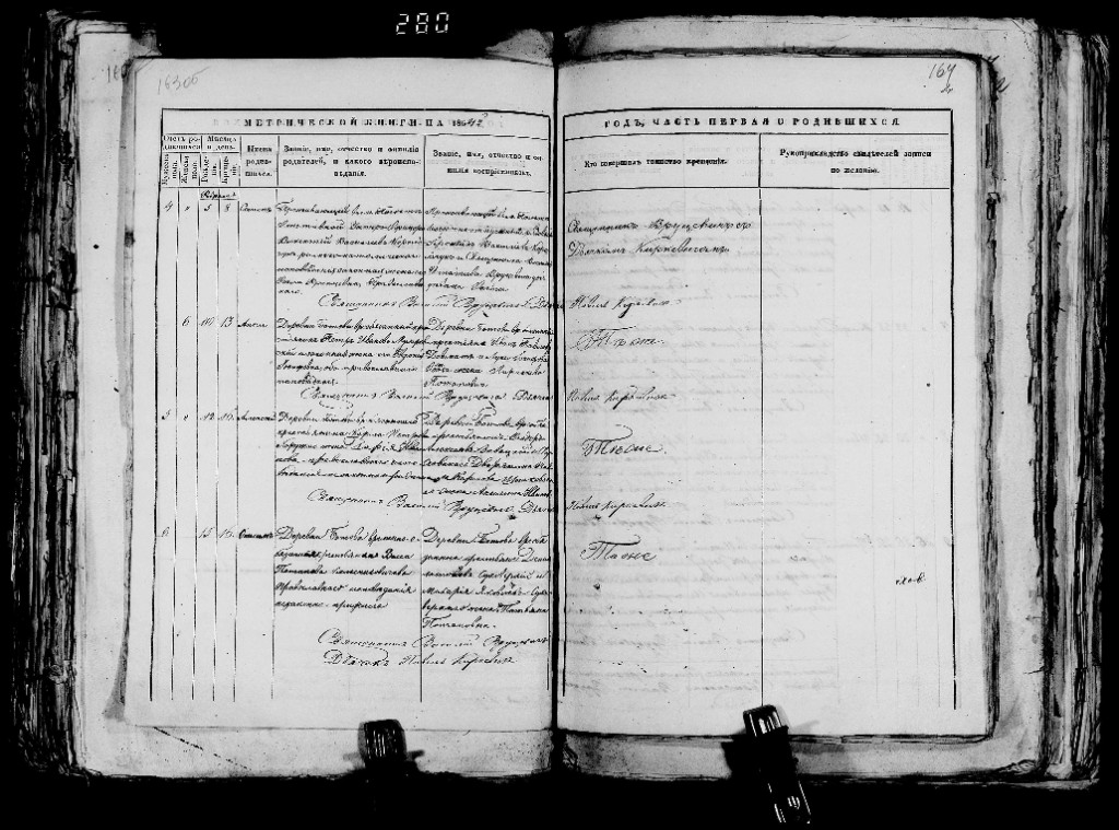 Разварот мэтрычнай кнігі 1864 году: запіс пра нараджэньне
